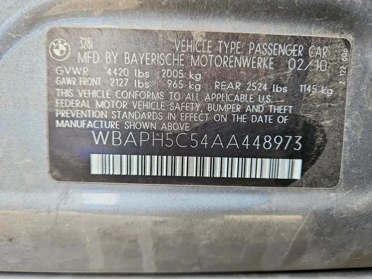 WBAPH5C54AA448973 BMW 3 SERIES 2010 GRAY Photo 12