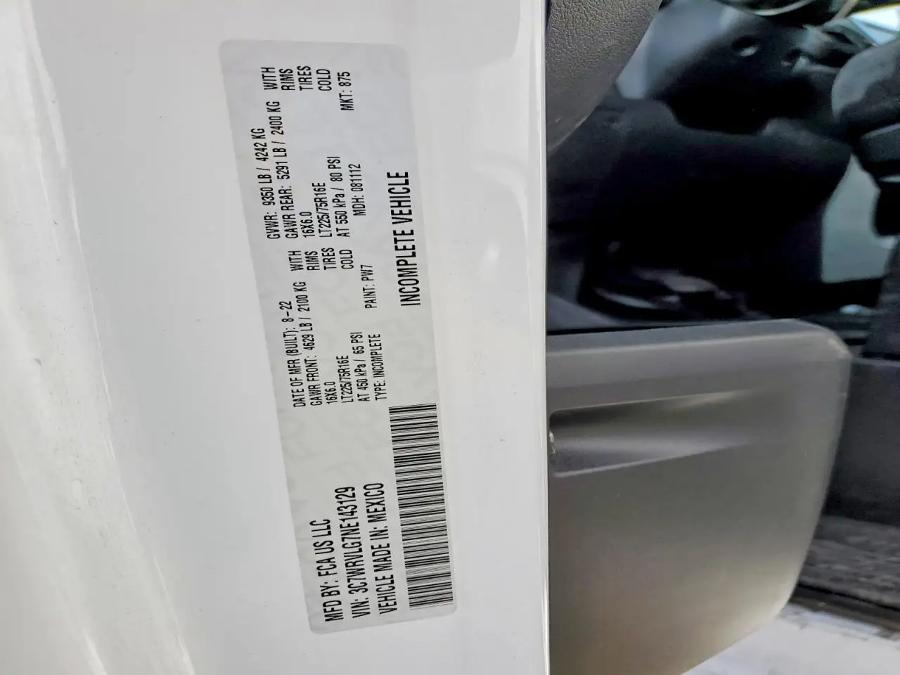 3C7WRVLG7NE143129 RAM PROMASTER 2022 WHITE Photo 13