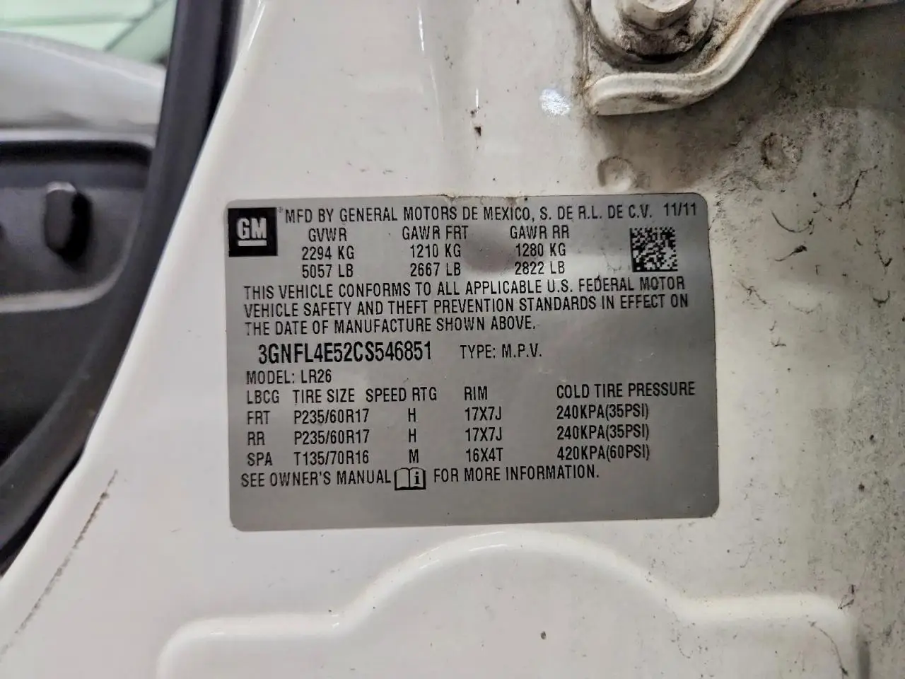 3GNFL4E52CS546851 CHEVROLET CAPTIVA 2012 WHITE Photo 13